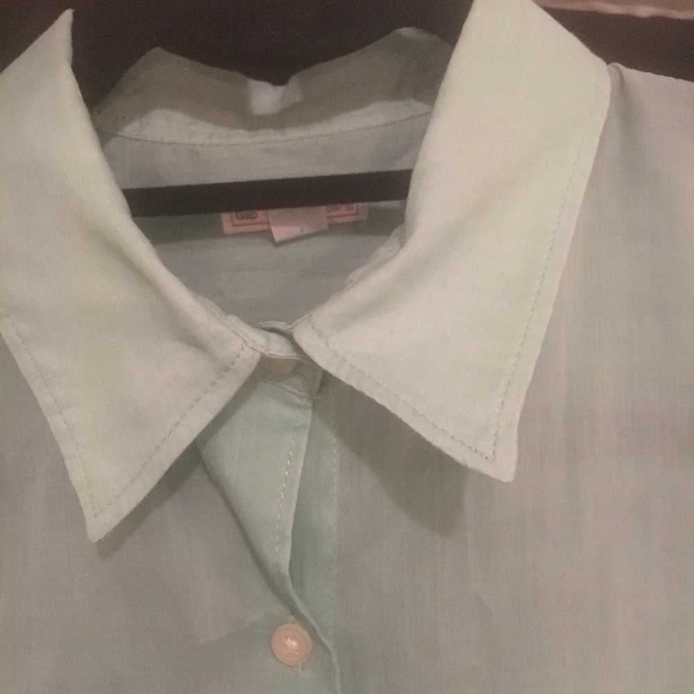Mint Green Lightweight Button-Down Linen Shirt - image 2